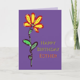 Benutzerdefinierter Name mit Blume auf Lila Karte