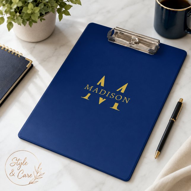 Benutzerdefinierter Name mit Monogramm Navy Profes Klemmbrett (Custom Name with Monogram Navy Professional Clipboard)