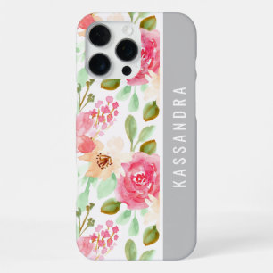 Benutzerdefinierter Name mit rosa Wasserfarbe Flor iPhone 16 Pro Max Hülle