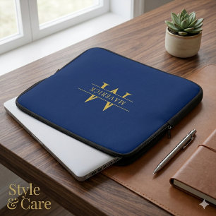 Benutzerdefinierter Name mit stilvollem Navy-Monog Laptopschutzhülle