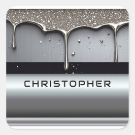 Benutzerdefinierter Name mit tropfendem flüssigem  Quadratischer Aufkleber