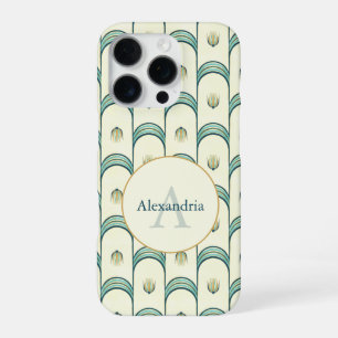 Benutzerdefinierter Name & Monogramm Art Deco Türk iPhone 16 Pro Hülle
