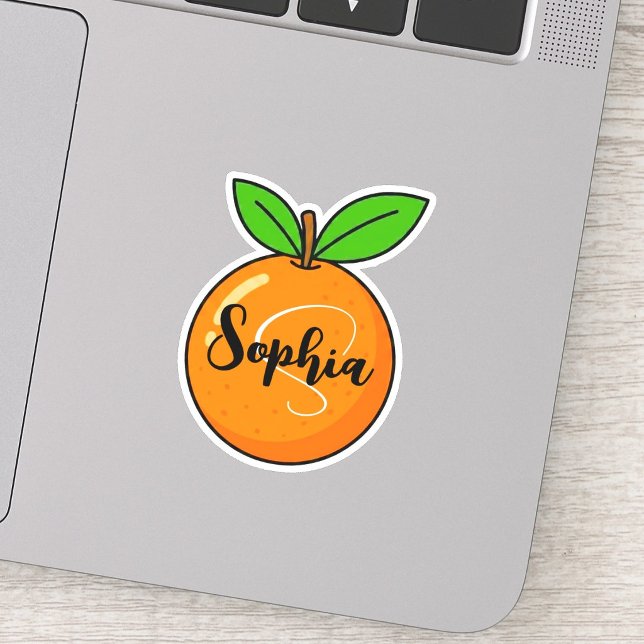 Benutzerdefinierter Name & Monogramm | Ästhetische Aufkleber (kawaii orange teacher sticker, cute custom orange decal, personalized monogram educator label)