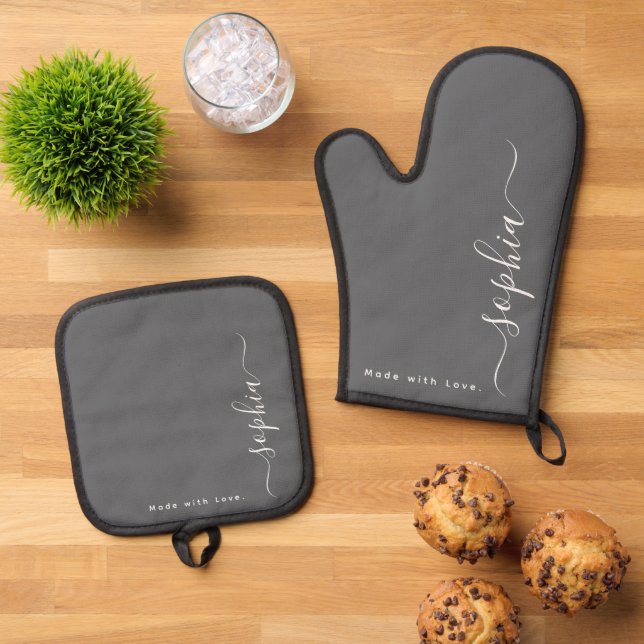 Benutzerdefinierter Name, Monogramm  Ofenhandschuh & Topflappen-Set (Oben Unten)