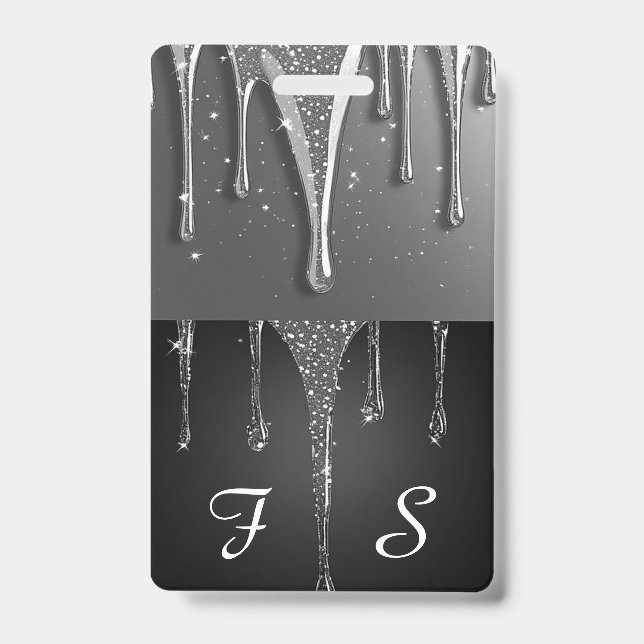 Benutzerdefinierter Name Monogramm Silber Glitter- Ausweis (Vorderseite)