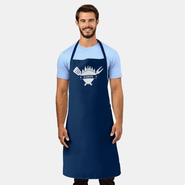 Benutzerdefinierter Name Navy BBQ Grill Schürze (Getragen)