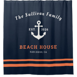 Benutzerdefinierter Name Navy Orange Anker Strandh Duschvorhang