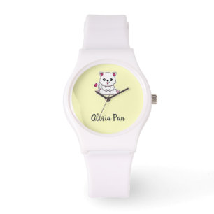 Benutzerdefinierter Name niedliche weiße Katze auf Armbanduhr