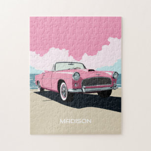Benutzerdefinierter Name Pink Classic Car Puzzle