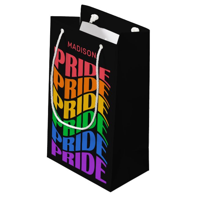 Benutzerdefinierter Name Pride Kleine Geschenktüte (Rückseite Schrägansicht)