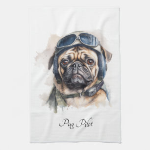 Benutzerdefinierter Name Pug Pilot Vintage Aviator Geschirrtuch