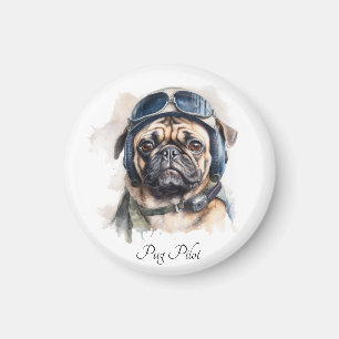 Benutzerdefinierter Name Pug Pilot Vintage Aviator Magnet