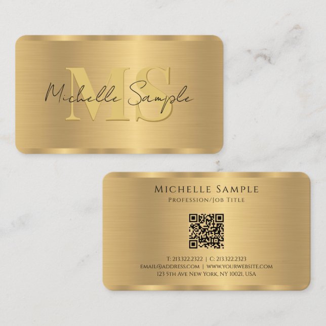 Benutzerdefinierter Name QR-Code Vorlage Gold Mono Visitenkarte (Vorne/Hinten)