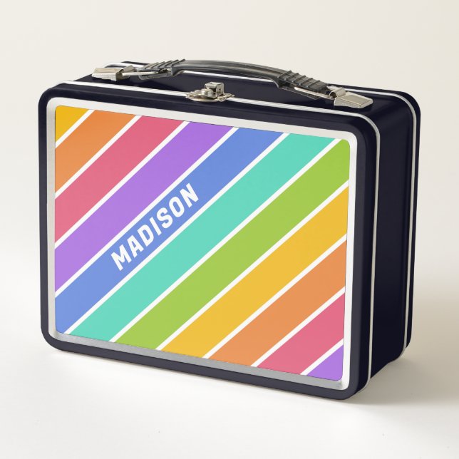 Benutzerdefinierter Name Regenbogenfarben Metall Brotdose (Vorderseite)
