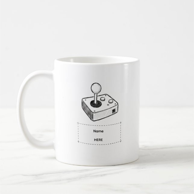 Benutzerdefinierter Name Retro-Joystick-Gamer-Skiz Kaffeetasse (Links)