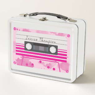 Benutzerdefinierter Name Retro-Rosa-Kassette Metall Brotdose