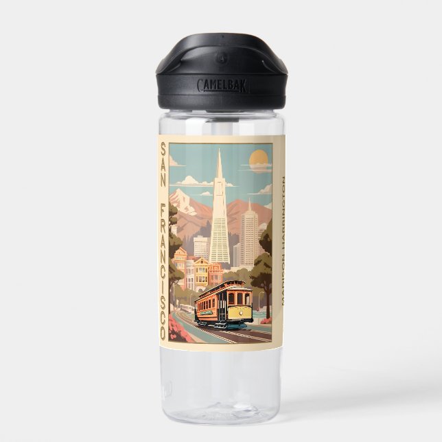 Benutzerdefinierter Name Retro San Francisco Trinkflasche (Rückseite)