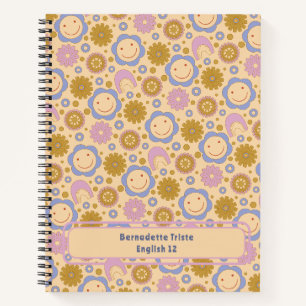 Benutzerdefinierter Name Retro Vintage Wildblume F Notizbuch