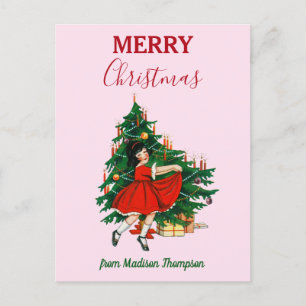 Benutzerdefinierter Name Retro-Weihnachtsmädchen W Feiertagspostkarte