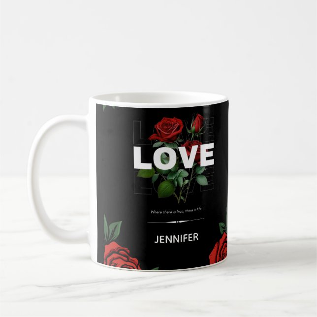 Benutzerdefinierter Name Romantisches Blumengesche Kaffeetasse (Links)