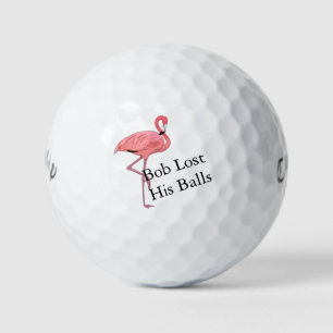 Benutzerdefinierter Name Rosa Flamingo Golf Humor Golfball