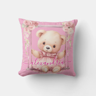 Benutzerdefinierter Name Rosa Mädchen-Teddybär-Wur Kissen