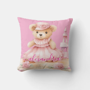 Benutzerdefinierter Name Rosa Mädchen-Teddybär-Wur Kissen