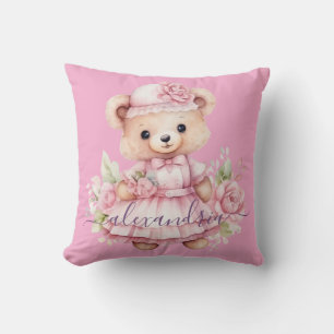 Benutzerdefinierter Name Rosa Mädchen-Teddybär-Wur Kissen