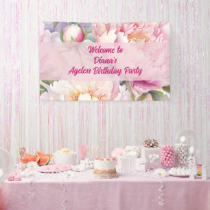 Benutzerdefinierter Name Rosa Pfingstrose Florale  Banner
