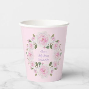 Benutzerdefinierter Name, rosa Rosen-Papierbecher  Pappbecher