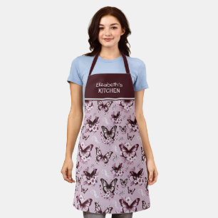 Benutzerdefinierter Name Rosa Schmetterlingsmuster Schürze