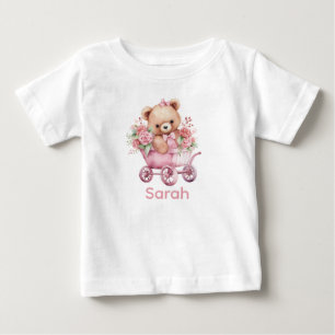 Benutzerdefinierter Name Rosa Teddybär Baby-Shirt Baby T-shirt