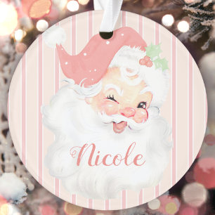 Benutzerdefinierter Name Rosa Vintage Santa Weihna Ornament