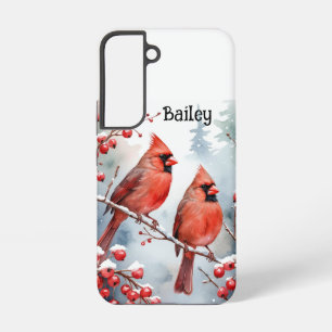 Benutzerdefinierter Name Roter Kardinalvogel Winte Samsung Galaxy Hülle