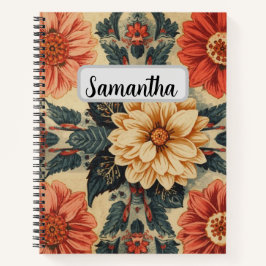 Benutzerdefinierter Name rotes vintage Blumenmuste Notizbuch
