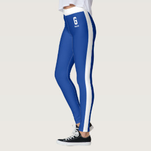 Benutzerdefinierter Name Saphirblau Weiße Streifen Leggings