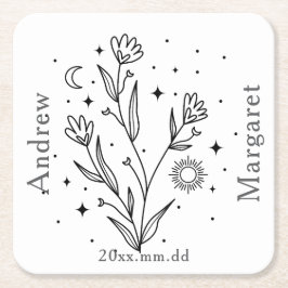 Benutzerdefinierter Name Schwarz-Weiß-Blumenmuster Rechteckiger Pappuntersetzer