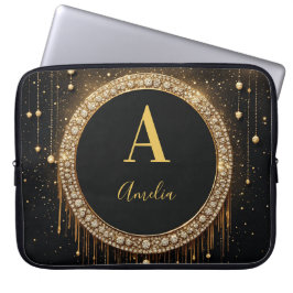 Benutzerdefinierter Name Schwarzer Glitter Monogra Laptopschutzhülle