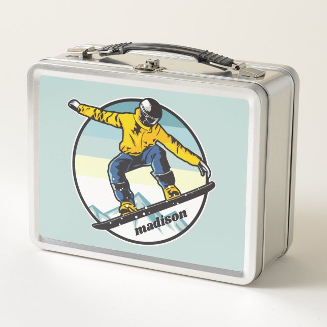 Benutzerdefinierter Name Snowboarder Metall Brotdose (Vorderseite)