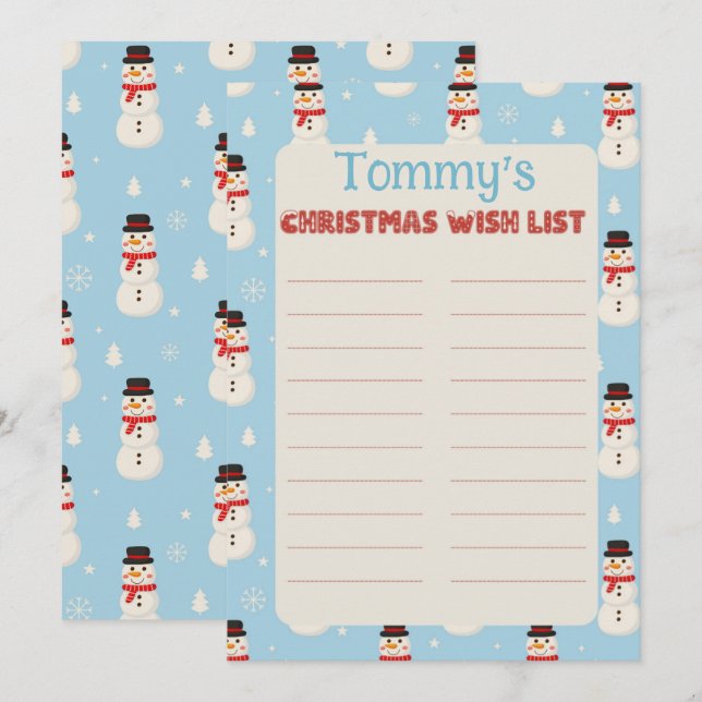 Benutzerdefinierter Name Snowman Thema Brief an Sa Einladung (Vorne/Hinten)