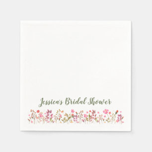 Benutzerdefinierter Name Stylische rosa Wildblumen Serviette