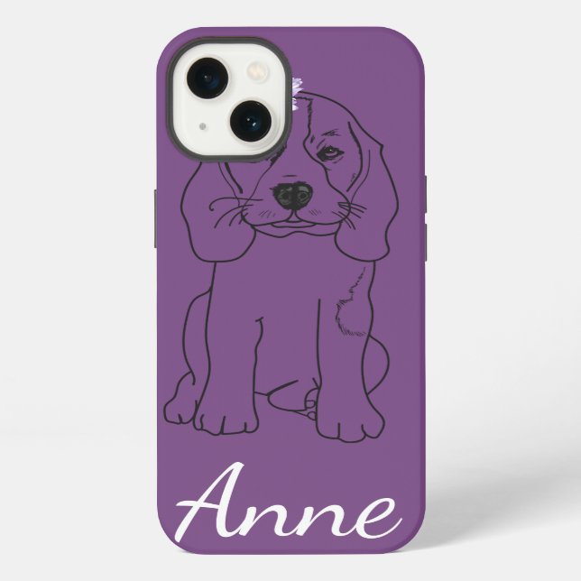 Benutzerdefinierter Name Süßer Hund, Blumen iPhone Hülle (Rückseite)