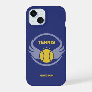 Benutzerdefinierter Name Tennisball mit Flügeln iPhone 15 Hülle