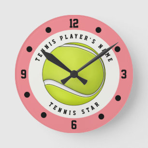 Benutzerdefinierter Name Tennisspieler Ball Rosa G Runde Wanduhr