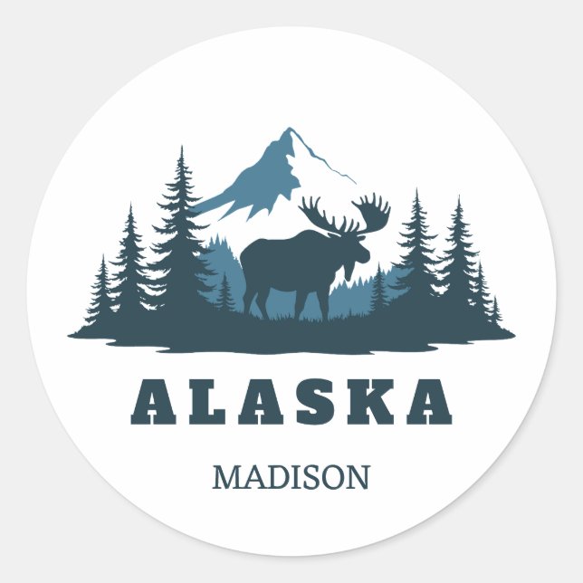 Benutzerdefinierter Name & Text ALASKA Runder Aufkleber (Vorderseite)
