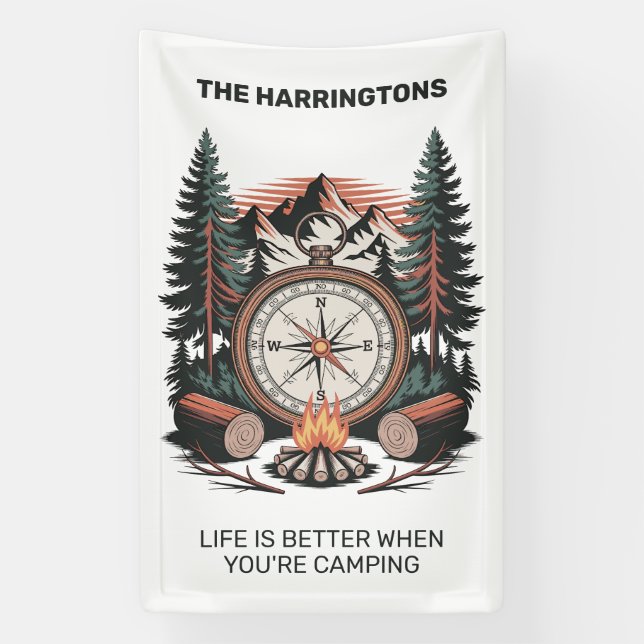 Benutzerdefinierter Name & Text Camping Banner (Vertikal)