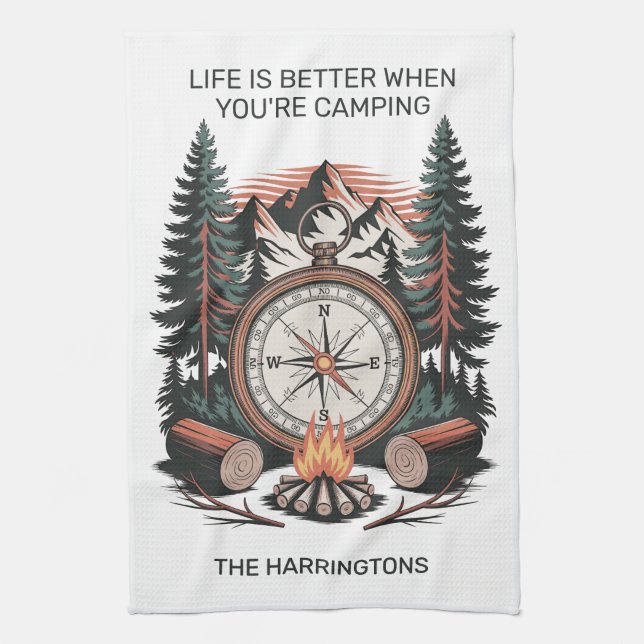 Benutzerdefinierter Name & Text Camping Geschirrtuch (Vertikal)