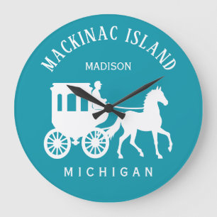 Benutzerdefinierter Name, Text & Farbe Mackinac Is Große Wanduhr