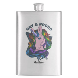 Benutzerdefinierter Name & Text Gay Einhorn Flachmann