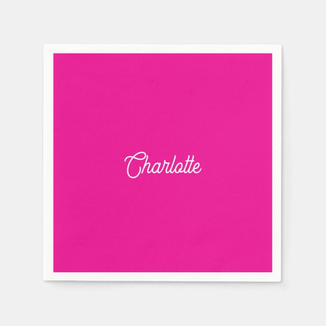 Benutzerdefinierter Name Text Hot Pink weiß minima Serviette (Vorderseite)